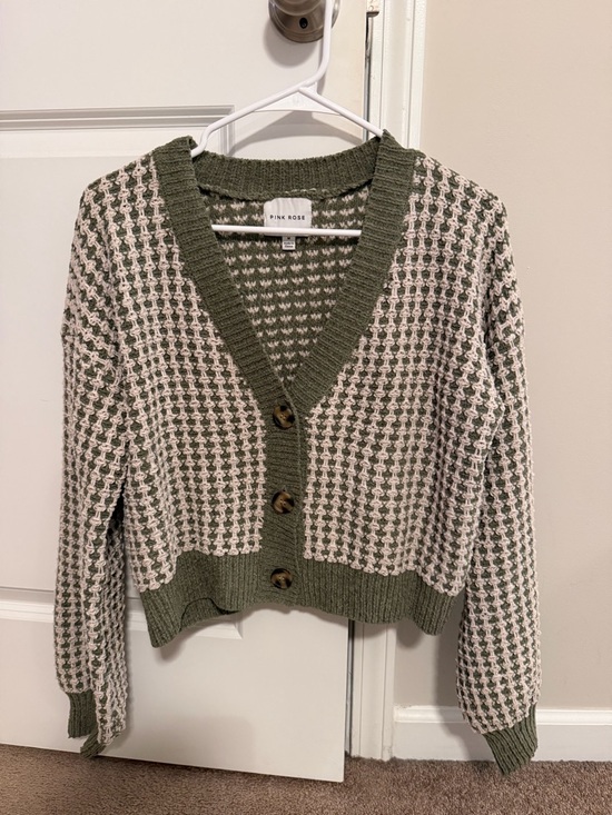 Pink Rose Sweaters - Olive and Cream Knit V-Neck Cardigan Sweater